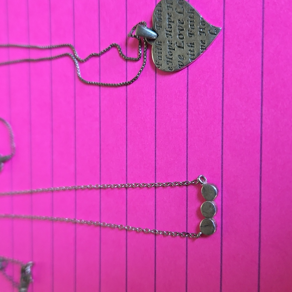 Sterling SILVER Vintage necklaces (2)Faith Hope Love Heart (BIN 008)